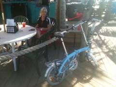 At Sharkey's in Venice beach with our little folding bikes