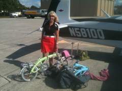 Unfolding the bikes at the Venice Municipal Airport prior to our ride to Sharkey's restaurant on Venice Beach