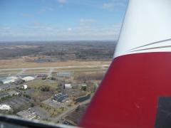 Ithaca, NY.  KITH.  Banking in to get into the right downwind to land on runway 14.