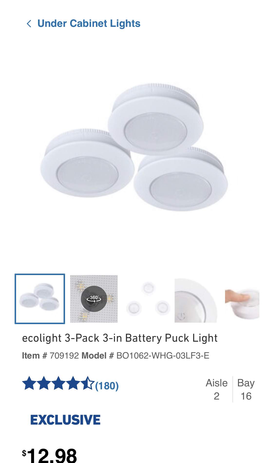 ecolight 3-Pack 3-in Battery Puck Light in the Puck Lights department at