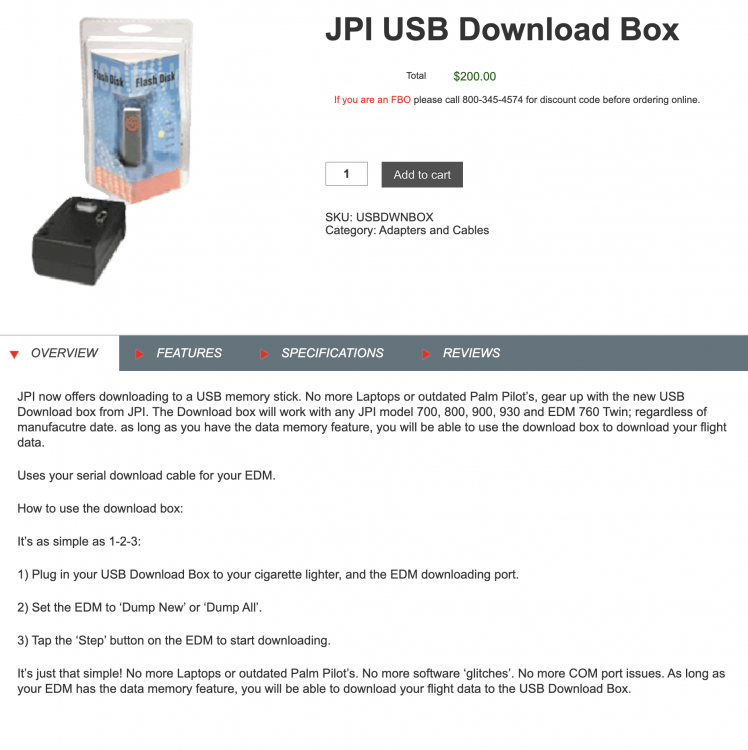 JPI USB Download Box plus JPI Serial Interface Cable SOLD - Avionics ...